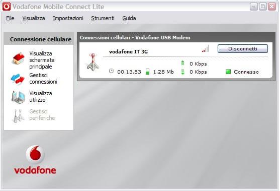 vodafone mobile connect lite - interfaccia modem software
